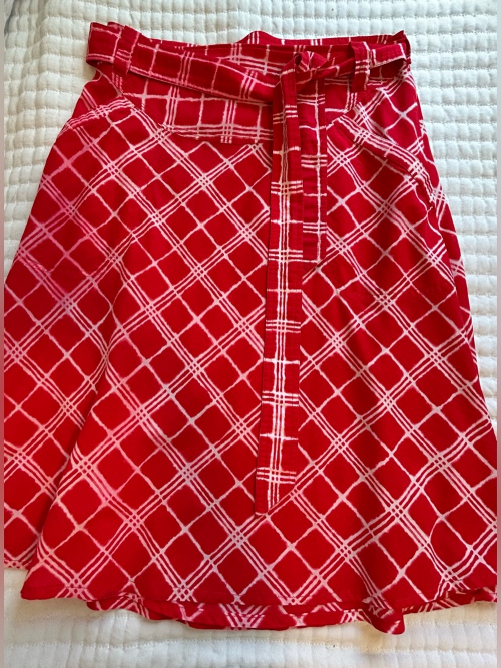 Burberry London Red White Plaid Wrap Skirt Belted US 10 UK 12 Made Italy